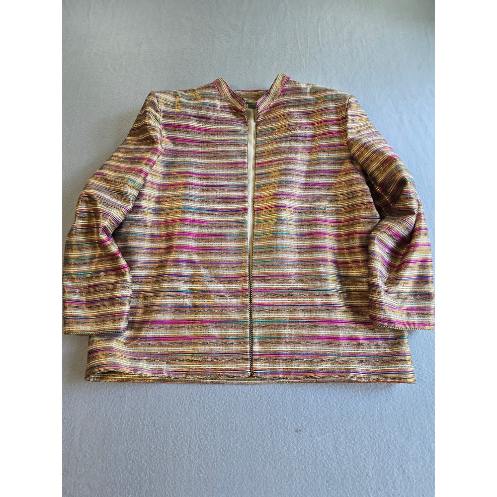 Bleyle Jacket Womens 20 Multicolor Silk Cotton Lurex Metallic Stripe Open Front